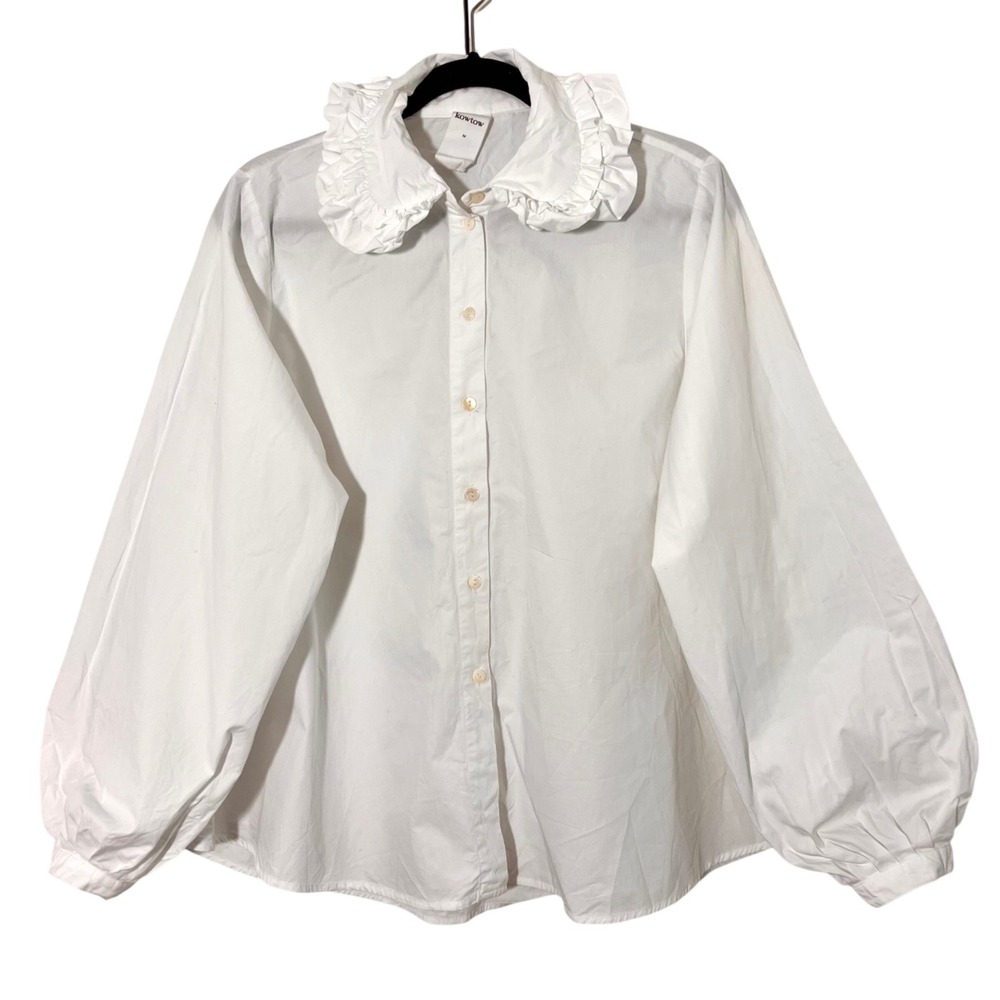 Kowtow Renaissance Top Size M White Organic Cotton Ruffle Collar Lantern Sleeve‎